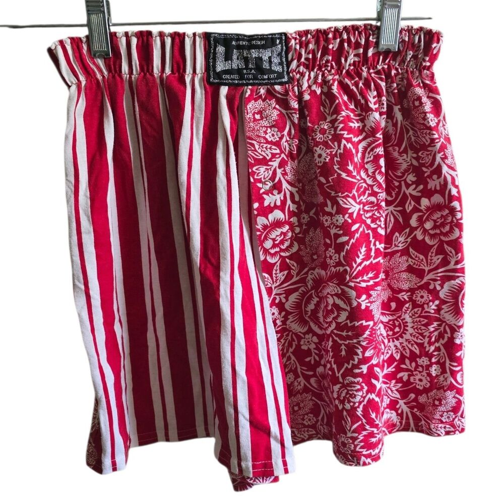 Vintage Latte Usa Men's Boxer Shorts Medium Red White Stripe Floral Mixed...
